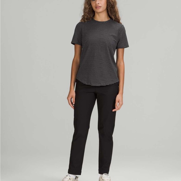 🍋 LULULEMON Black Striped Love Crew Short Sleeve Shirt Size 14 - Picture 5 of 15